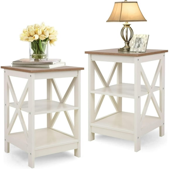 End Table,Small Side Table,2-Tier Nightstand with Storage Shelf,Sofa ...