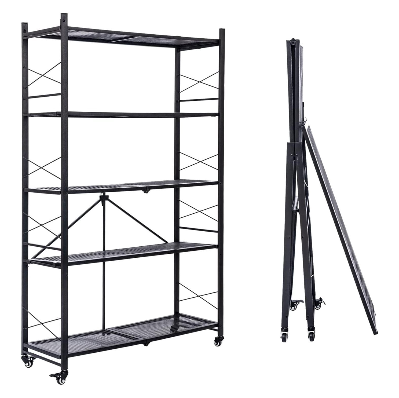 Galaxera Foldable Shelves 5 Tier Storage Shelving Unit with Wheels No