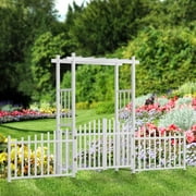Galaxera Garden Arbor with Gate and Fence, PVC Wedding Arch for Ceremony Party, Garden Trellis for Climbing Plants Outdoor, Arch Backdrop Stand for Garden, Backyard, Lawn, Wedding-White