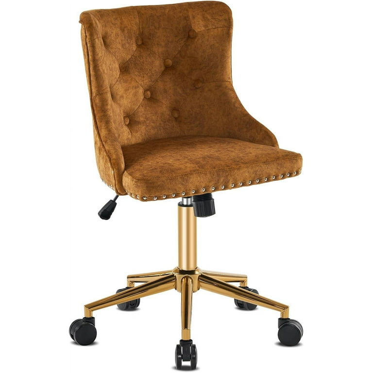 Galaxera Mustard Velvet Armless Home Office Desk Chair with Gold