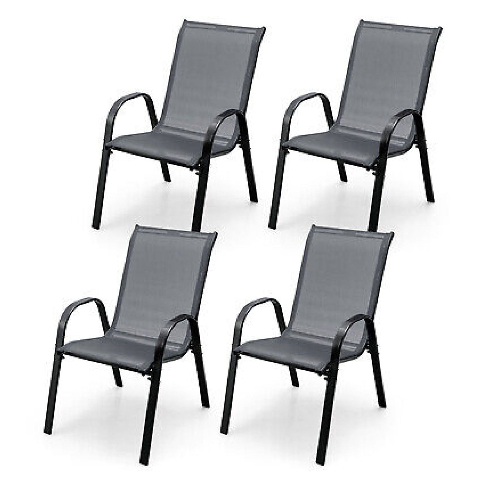 Set of 4 Gray Steel Frame Patio Dining Chairs