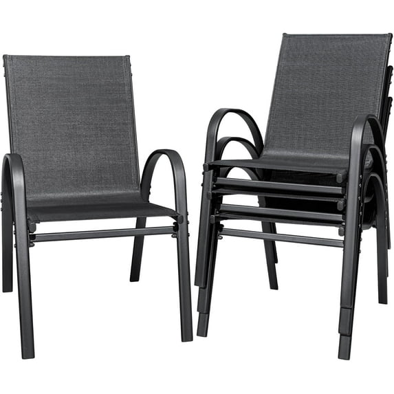 Galaxera Patio Chairs Teslin Stackable Outdoor Chairs Dining Chairs Set of 4 for Lawn Balcony Porch Outside (Black)
