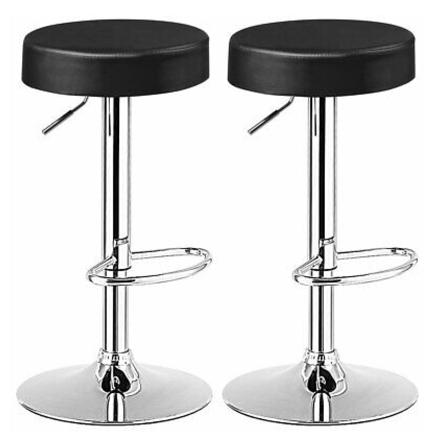 Black Adjustable Swivel Backless Metal Bar Stools, Set of 2