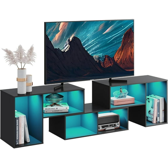 Galaxera TV Stand, Deformable TV Stand with LED Strip, Modern Entertainment Center, Gaming Media 3 Pieces Console Cabinet for Living Room, Bedroom, Black