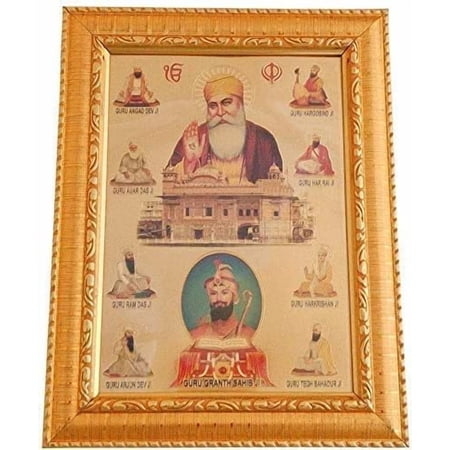 Galaxie Karmaa Golden Color Sikh Ten Gurus with Ekonkar Sign Photo Frame