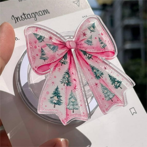 Christmas Pink Bow MagSafe Phone Grip: Christmas Tree Pattern Bow ...