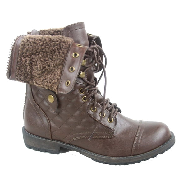Galaxy-02 Women's Fashion Combat Mid-Calf Foldable Quilted Back Zipper Boots Shoes