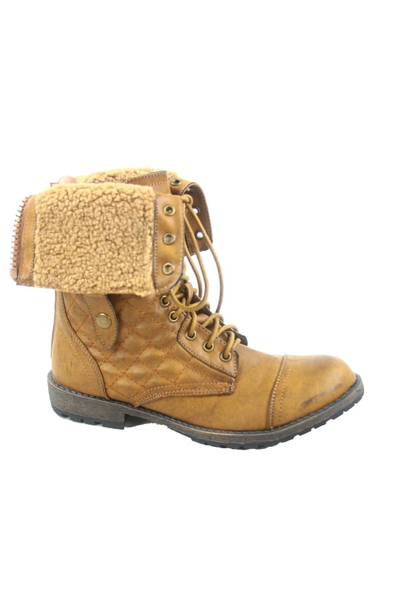 Galaxy-02 Women's Fashion Combat Mid-Calf Foldable Quilted Back Zipper Boots Shoes
