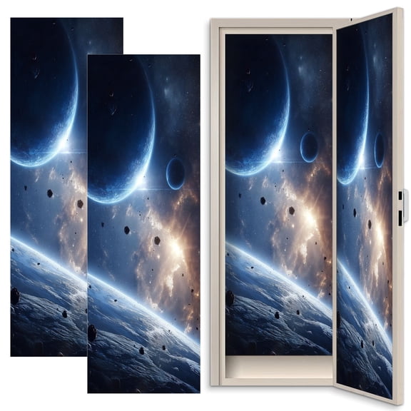 Galaxy 2 Pcs School Locker Magnetic Wallpaper 12" x 36" Blue Planets Cosmic Nebula Space Floating Reusable Removable Locker Accessories Back to School Supplies