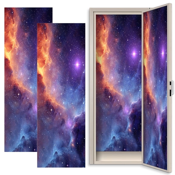 Galaxy 2 Pcs School Locker Magnetic Wallpaper 12" x 36" Vibrant Cosmic Nebula Stars Purple Orange Hues Reusable Removable Locker Accessories Back to School Supplies