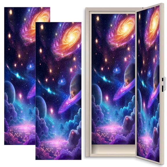 Galaxy 2 Pcs School Locker Magnetic Wallpaper 12" x 36" Vivid Galactic Spiral Nebula Bright Stars Cosmic Clouds Reusable Removable Locker Accessories Back to School Supplies