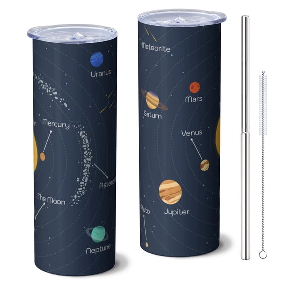 Galaxy 20oz Stainless Steel Skinny Tumbler – Vacuum Insulated Slim Travel Cup with Lid & Stainless Steel Straw, 360° Full Wrap Printed Tumbler for Home, Office & Outdoor Use, Starry