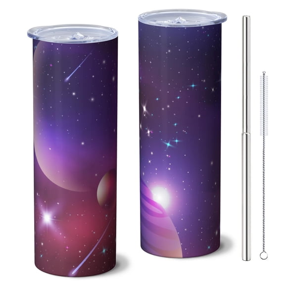 Galaxy 20oz Stainless Steel Skinny Tumbler – Vacuum Insulated Slim Travel Cup with Lid & Stainless Steel Straw, 360° Full Wrap Printed Tumbler for Home, Office & Outdoor Use, Starry