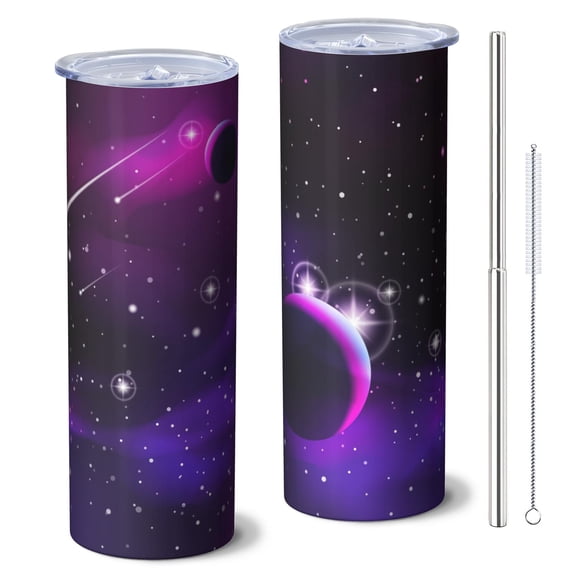 Galaxy 20oz Stainless Steel Skinny Tumbler – Vacuum Insulated Slim Travel Cup with Lid & Stainless Steel Straw, 360° Full Wrap Printed Tumbler for Home, Office & Outdoor Use, Starry