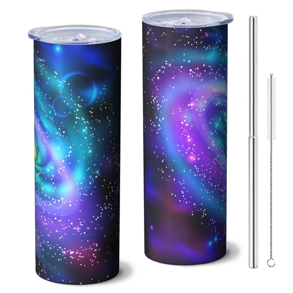 Galaxy 20oz Stainless Steel Skinny Tumbler – Vacuum Insulated Slim Travel Cup with Lid & Stainless Steel Straw, 360° Full Wrap Printed Tumbler for Home, Office & Outdoor Use, Starry