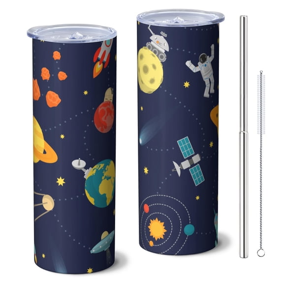 Galaxy 20oz Stainless Steel Skinny Tumbler – Vacuum Insulated Slim Travel Cup with Lid & Stainless Steel Straw, 360° Full Wrap Printed Tumbler for Home, Office & Outdoor Use, Starry