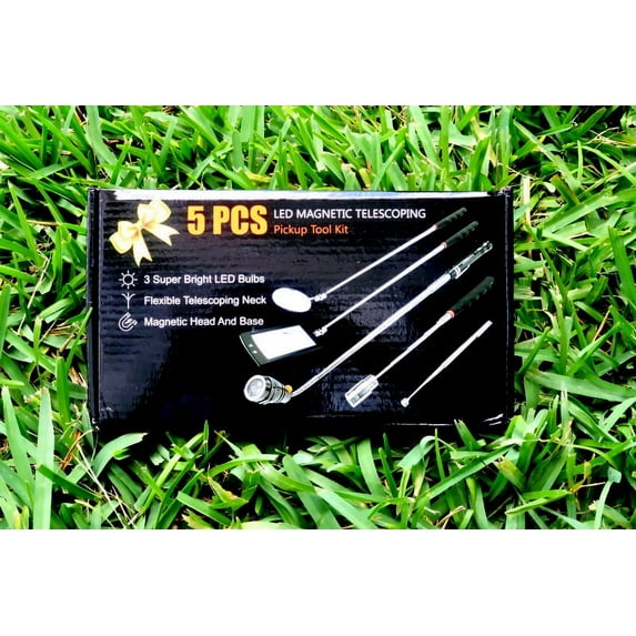 Galaxy 5PCS Magnetic Telescoping Pick-Up Tool Kit with LED Lights,Round And Square 360 Degree Swivel Adjustable Inspection Mirror And 1.5lb,10lb,15lb Pick Up Rod, Gift For Men Women