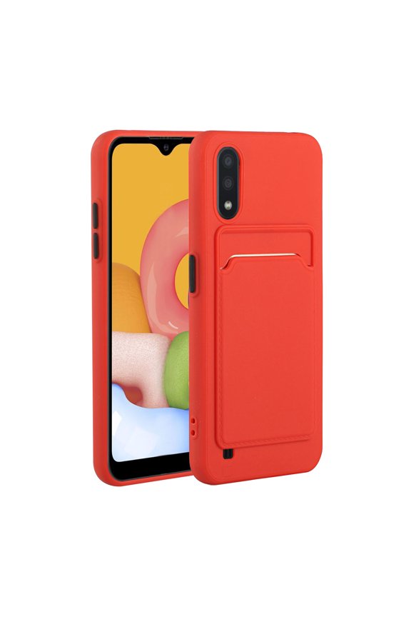 Galaxy A01 Case, Slim Soft Fit Shockproof Protection Case Dropproof Non-Slip Silicone Case with Card Slots Soft TPU Bumper Phone Wallet Case for Samsung Galaxy A01,Red