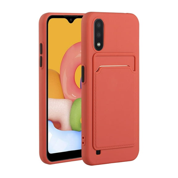 Galaxy A01 Case, Slim Soft Fit Shockproof Protection Case Dropproof Non-Slip Silicone Case with Card Slots Soft TPU Bumper Phone Wallet Case for Samsung Galaxy A01,Rose
