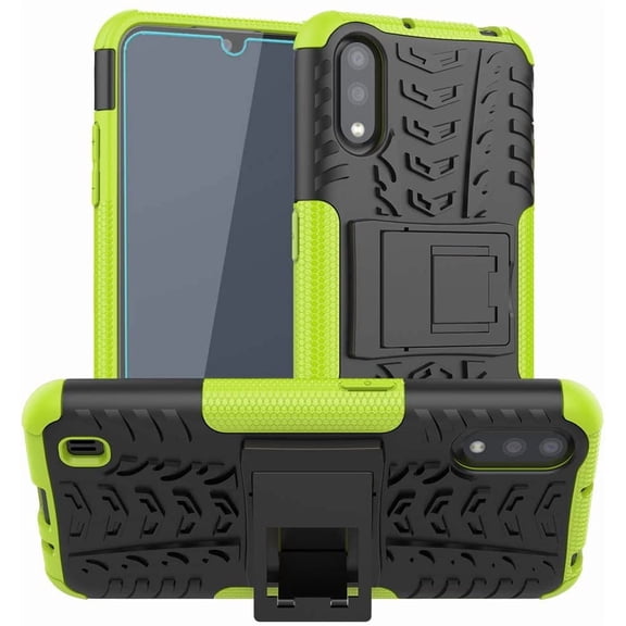 for Galaxy A01 Case,with HD Screen Protector, [Shockproof] Tough Rugged Dual Layer Protective Case Hybrid Kickstand Cover for Samsung Galaxy A01 (Green)
