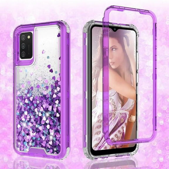 Galaxy A02s Case,Samsung A02s Case Liquid Glitter Waterfall Shock Proof Phone Case Cute Girls Women for Samsung Galaxy A02s Case - Purple
