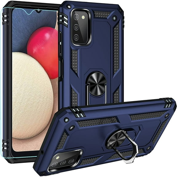 Galaxy A03S Case [ Grade, 16ft Drop Tested], Navy Blue with HD Screen Protector,  Kickstand, Ring Holder