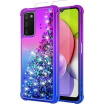 Galaxy A03S Case,Samsung 03S Case with HD Screen Protector,Gradient Quicksand Glitter Liquid Floating Waterfall Durable Girls Cute Phone Case for Samsung Galaxy A03S (Purple/Blue)