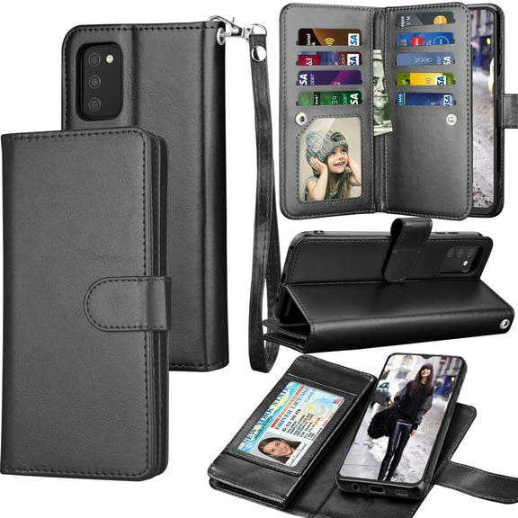 Galaxy A03S Case Samsung Galaxy A03S Wallet Case, Tiflook PU Leather Card Holder Flip Cover [Detachable Magnetic] Black