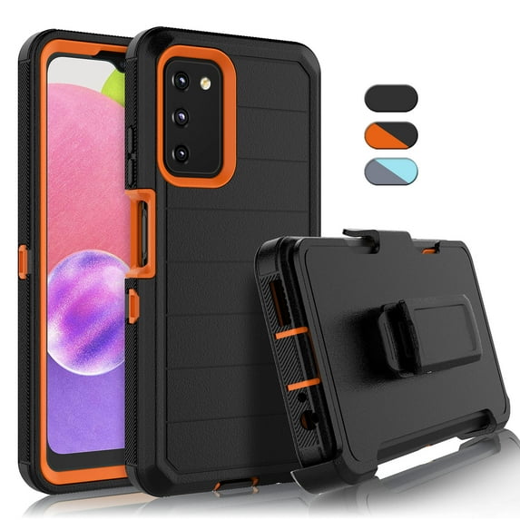 For Galaxy A03s Case, Built-in Screen Protector Case with Belt Clip Holster Heavy Duty Rugged Shockproof Full Body Protection Kickstand Cover for Samsung Galaxy A03s -Orange