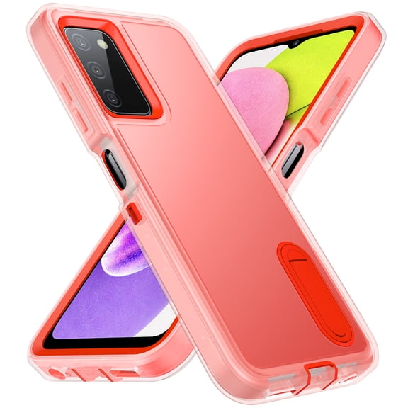 for Galaxy A03s Case with Kickstand, [10FT Military Drop Protection] Rugged Heavy Duty Hard PC+Soft Silicone Rubber Bumper Hybrid Triple-Layer Case for Samsung Galaxy A03s,
Clear+Orange
