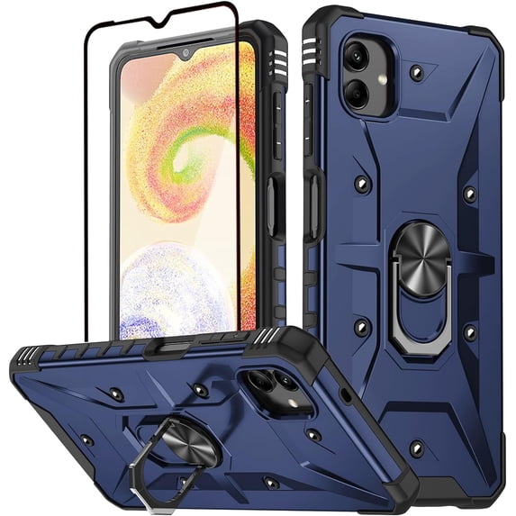 for Galaxy A04 Case Samsung A04 Case with Screen Protector Kickstand and Car Magnetic Sheet,Double-Layer Combination Protection,Fall Proof Protective Case for Samsung Galaxy A04(WJ Blue)