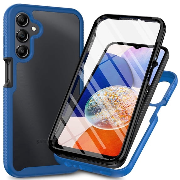 Galaxy A05S Case with Built in Screen Protector,Dteck Full-Body Shockproof Rubber Hybrid Protection Crystal Clear PC Back Protective Phone Case Cover for Samsung Galaxy A05S,Darkblue
