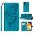 thumbnail image 1 of Galaxy A05S Case, Magnetic Folio Butterfly Patterned Wallet Case, Premium PU Leather with Wrist Strap Credit Card Holder Slots Kickstand Protective Cover For Samsung Galaxy A05S, Blue, 1 of 10