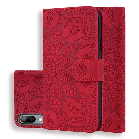 Galaxy A10 Case, Galaxy M10 Case Wallet, Alltech Mandala Embossed PU Leahter Folio Kickstand Cards Holder Shockproof Protective Wallet Cases Cover for Samsung Galaxt A10, Galaxy M10, Red