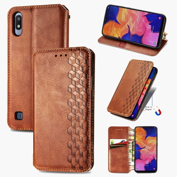 Galaxy A10 Wallet Case, Dteck Premium PU Leather Flip Folio Wallet Case with Card Slot Magnetic Closure Case for Samsung Galaxy A10 , Brown