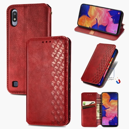 Galaxy A10 Wallet Case, Dteck Premium PU Leather Flip Folio Wallet Case with Card Slot Magnetic Closure Case for Samsung Galaxy A10 ,Red
