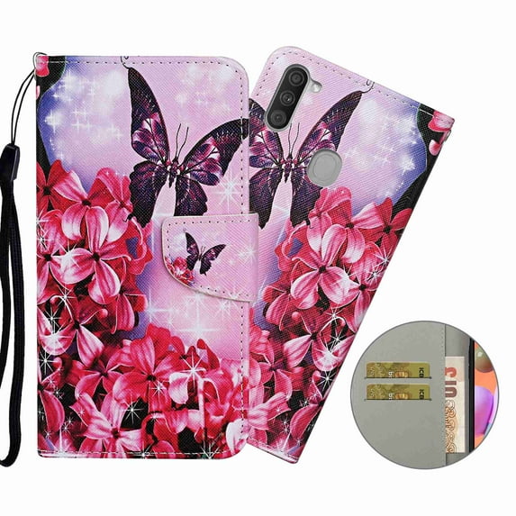Galaxy A11 6.4 inch 2020 Released Wallet Case, Dteck Folio Flip Shockproof Kickstand Cards Slots Magnetic Clasp Wallet Case Cover for Samsung Galaxy A11 , Flower Butterfly