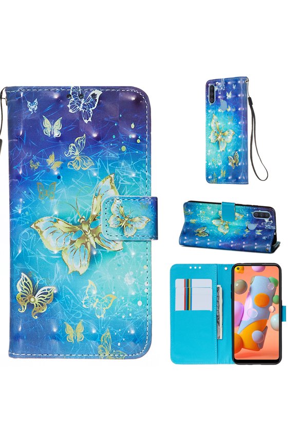 Galaxy A11 Case Wallet, Allytech Slim Fit 3D Pattern Design Folio Flip Shockproof Kickstand Cards Slots Anti-slip Magnetic Clasp Wallet Case Cover for Samsung Galaxy A11, Butterfly