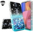 thumbnail image 1 of Galaxy A11 Case w/Tempered Glass Screen Protector Liquid Quicksand Glitter Cute Bling Girls Women [Shock Proof] For Samsung Galaxy A11 - Clear/Teal, 1 of 4