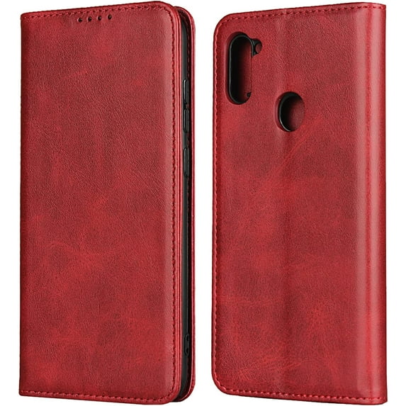 for Galaxy A11 Wallet Case,Premium PU Leather Flip Folio Case,Card Slots,Cash Pocket,Kickstand,Magnetic Closure TPU Shockproof Interior Protective Case for Samsung Galaxy A11,Red