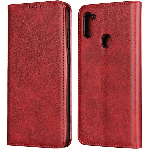 for Galaxy A11 Wallet Case,Premium PU Leather Flip Folio Case,Card Slots,Cash Pocket,Kickstand,Magnetic Closure TPU Shockproof Interior Protective Case for Samsung Galaxy A11,Red