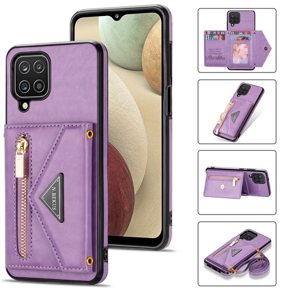 Galaxy A12 5G Wallet Case, Soft PU Leather Kickstand Card Slots Holder Flip Folio Case Durable Shockproof Cover for Samsung Galaxy A12 5G,Purple
