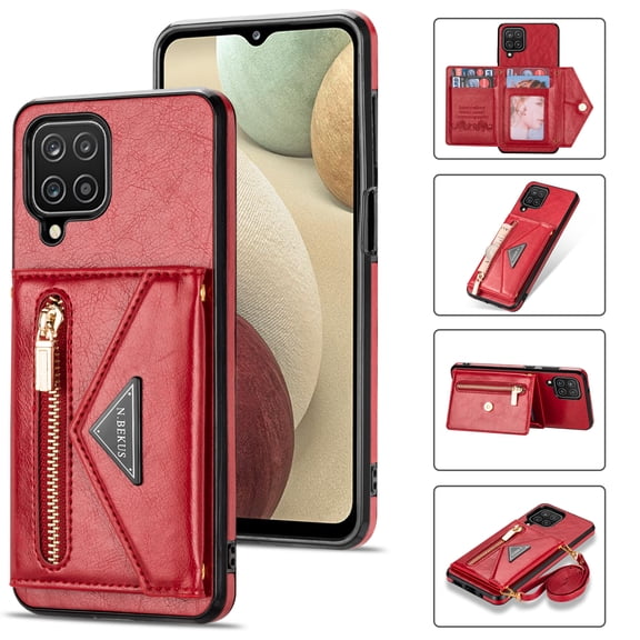 Galaxy A12 5G Wallet Case, Soft PU Leather Kickstand Card Slots Holder Flip Folio Case Durable Shockproof Cover for Samsung Galaxy A12 5G,Red