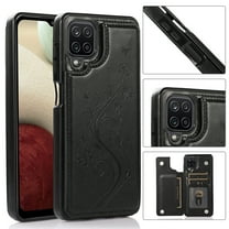 Galaxy A12 Case,Dteck Magnetic Leather Pattern Hybrid Rubber Shockproof Case Card Holder Wallet Back Kickstand Flip Cover for Samsung Galaxy A12 ,Black