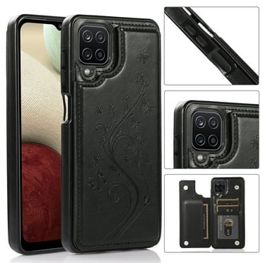 Galaxy A12 Case,Dteck Magnetic Leather Pattern Hybrid Rubber Shockproof Case Card Holder Wallet Back Kickstand Flip Cover for Samsung Galaxy A12 ,Black