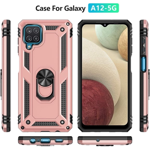 Galaxy A12 Case,Samsung A12 Case,[Military Grade] 16ft. Drop Tested Cover with Magnetic Kickstand Car Mount Protective Case for Samsung Galaxy A12, Rose Gold