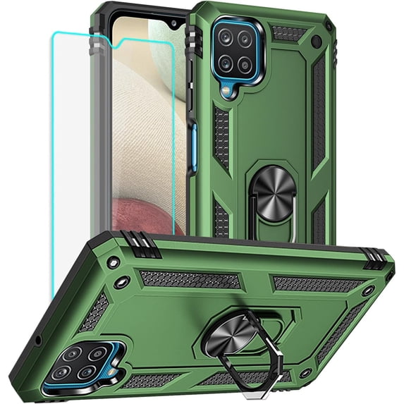 for Galaxy A12 Phone Case, Samsung A12 Phone Case with HD Screen Protector, Military Grade Protective Cases with Ring for Samsung Galaxy A12(Army Green)