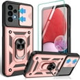 thumbnail image 1 of Galaxy A13 4G Cellular Phone Case, Heavy Duty Shockproof Rose Gold Cover with Magnetic Kickstand Ring, Sliding Camera Cover & HD Screen Protector, 1 of 8