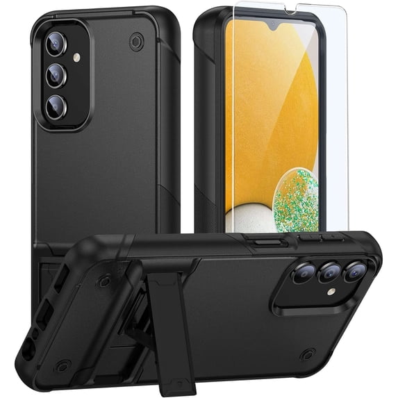 for Galaxy A13 5G/4G Case,Galaxy A23 /A23 5G Case with Tempered Glass Screen Protector,Military Grade Protection Shockproof Phone Cover with Kickstand & Durable Drop Proof Protective, Black