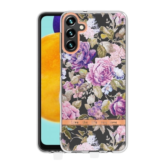 Galaxy A13 5G Case with Adjustable Detachable Shoulder Strap,Dteck Flower Floral for Girls Women Shock-Absorption Flexible TPU Rubber Cover for Samsung Galaxy A13 5G 6.5-inch,Purple Peony